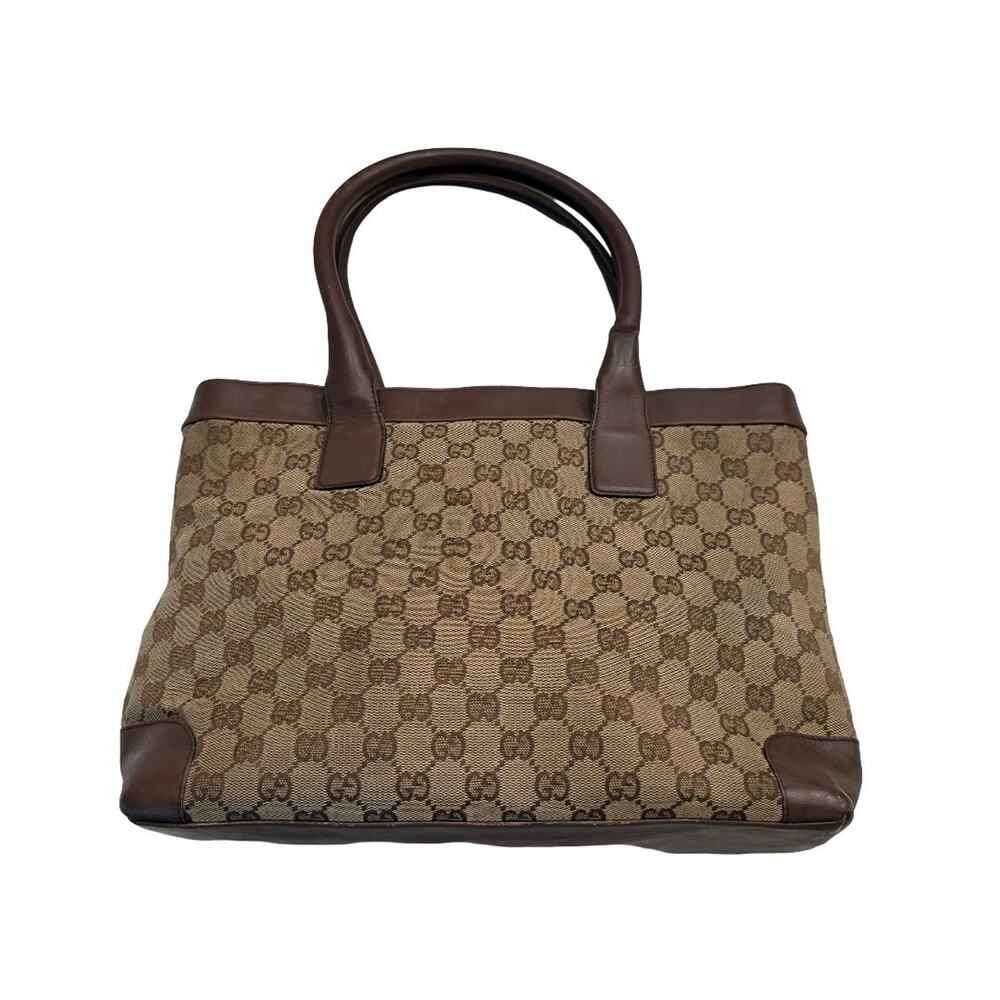 GUCCI GG Monogram Canvas Tote Brown Leather Bag Purse EXCELLENT CONDITION | COA